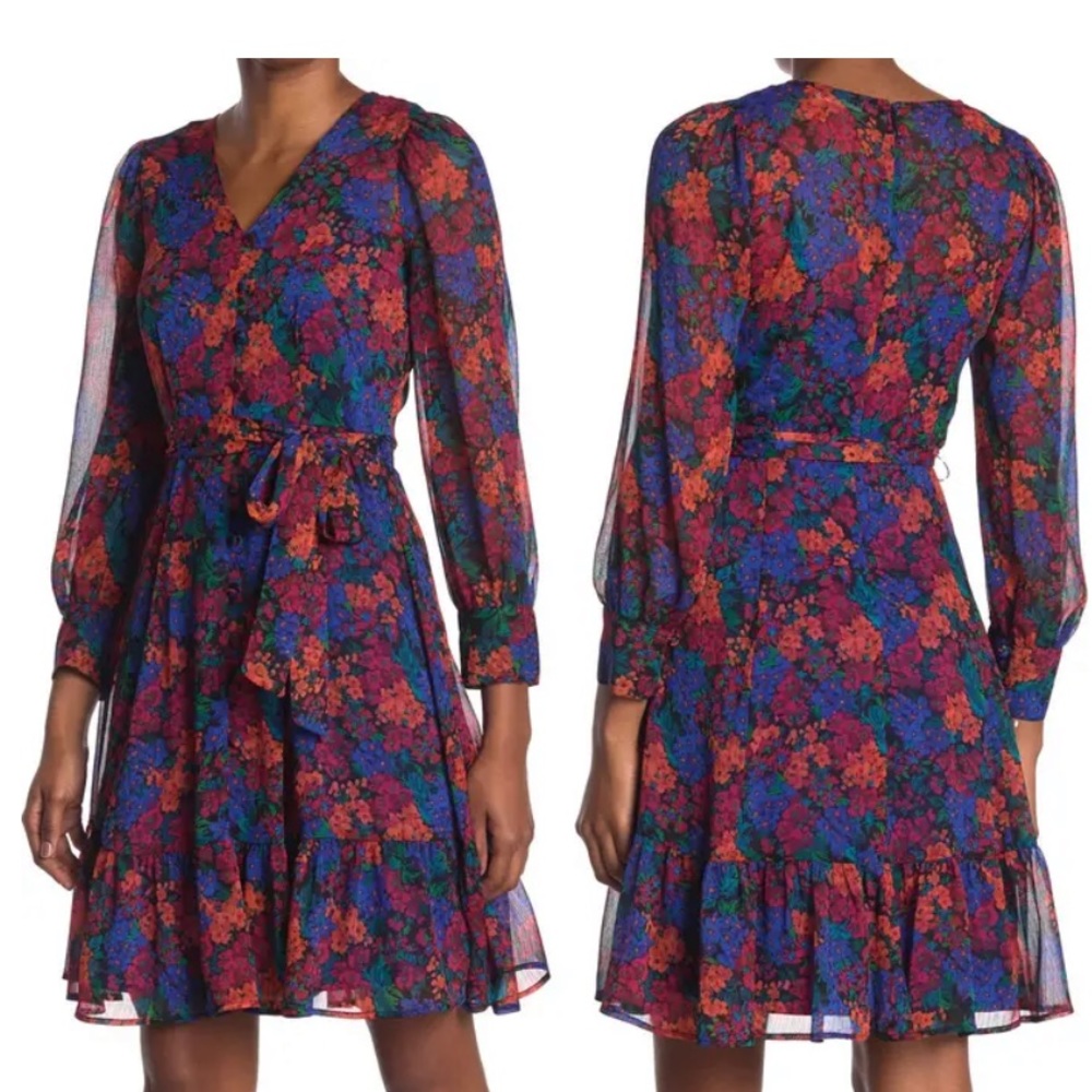 NWT Calvin Klein floral tie waist dress, size 2
